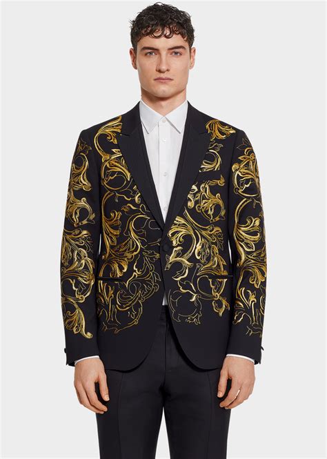 versace black and gold suit|versace suits price.